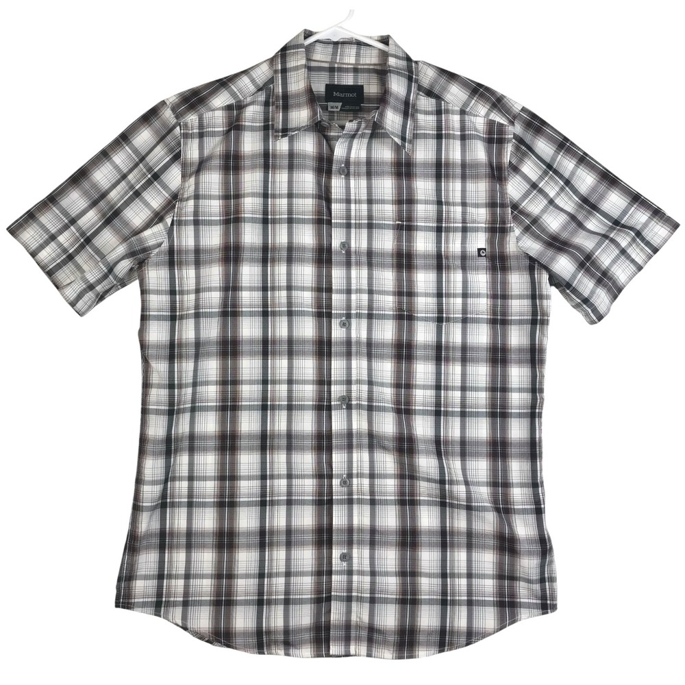 Marmot Shirt Mens Medium Multicolor Plaid Short Sleeve Casual Pit To Pit 23 In.